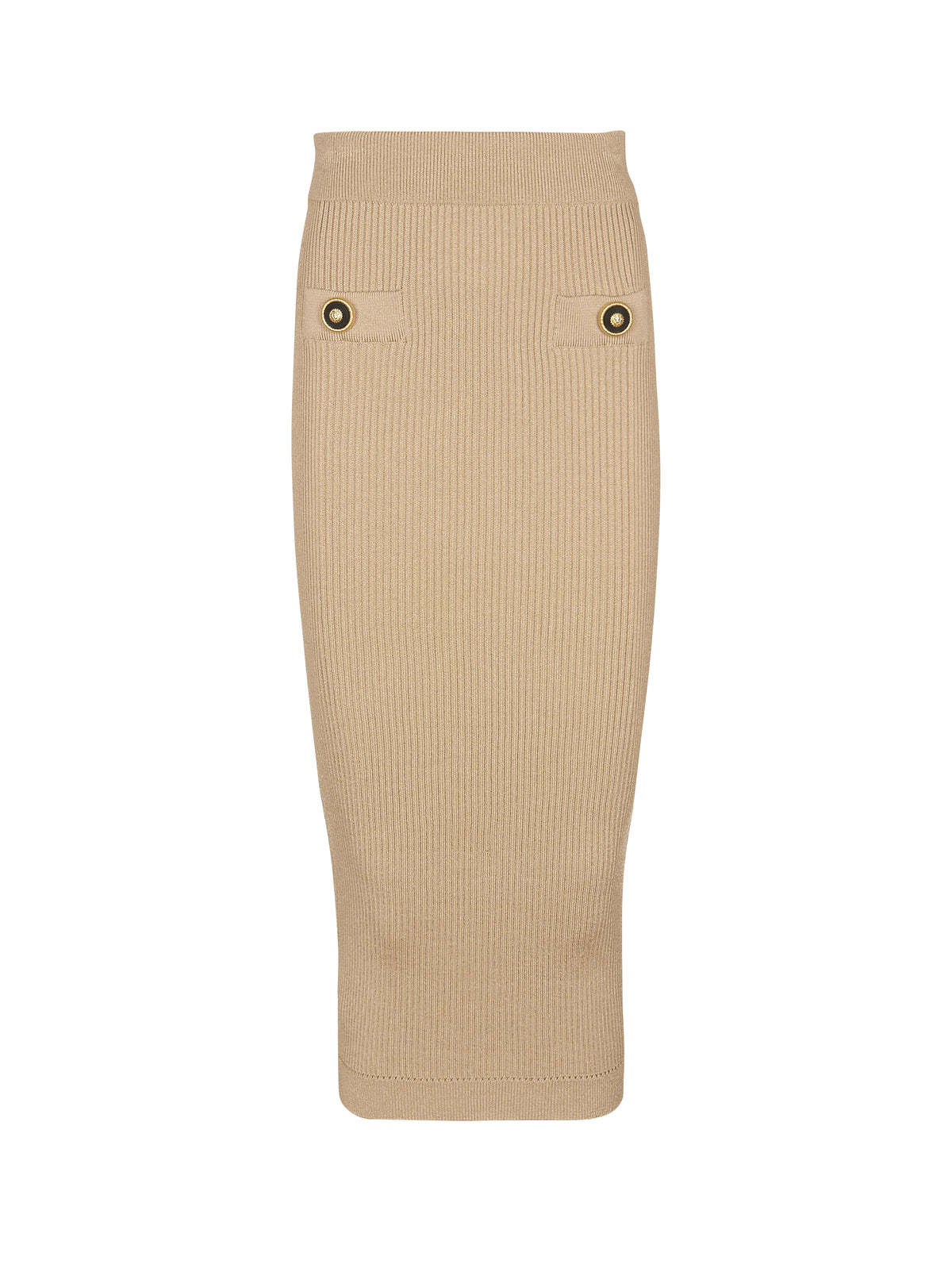 Plain ribbed knit midi skirt - Nude