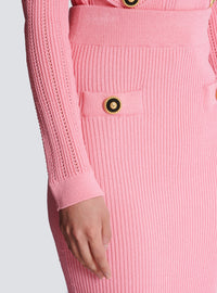 Jupe midi en maille côtelée unie - Rose
