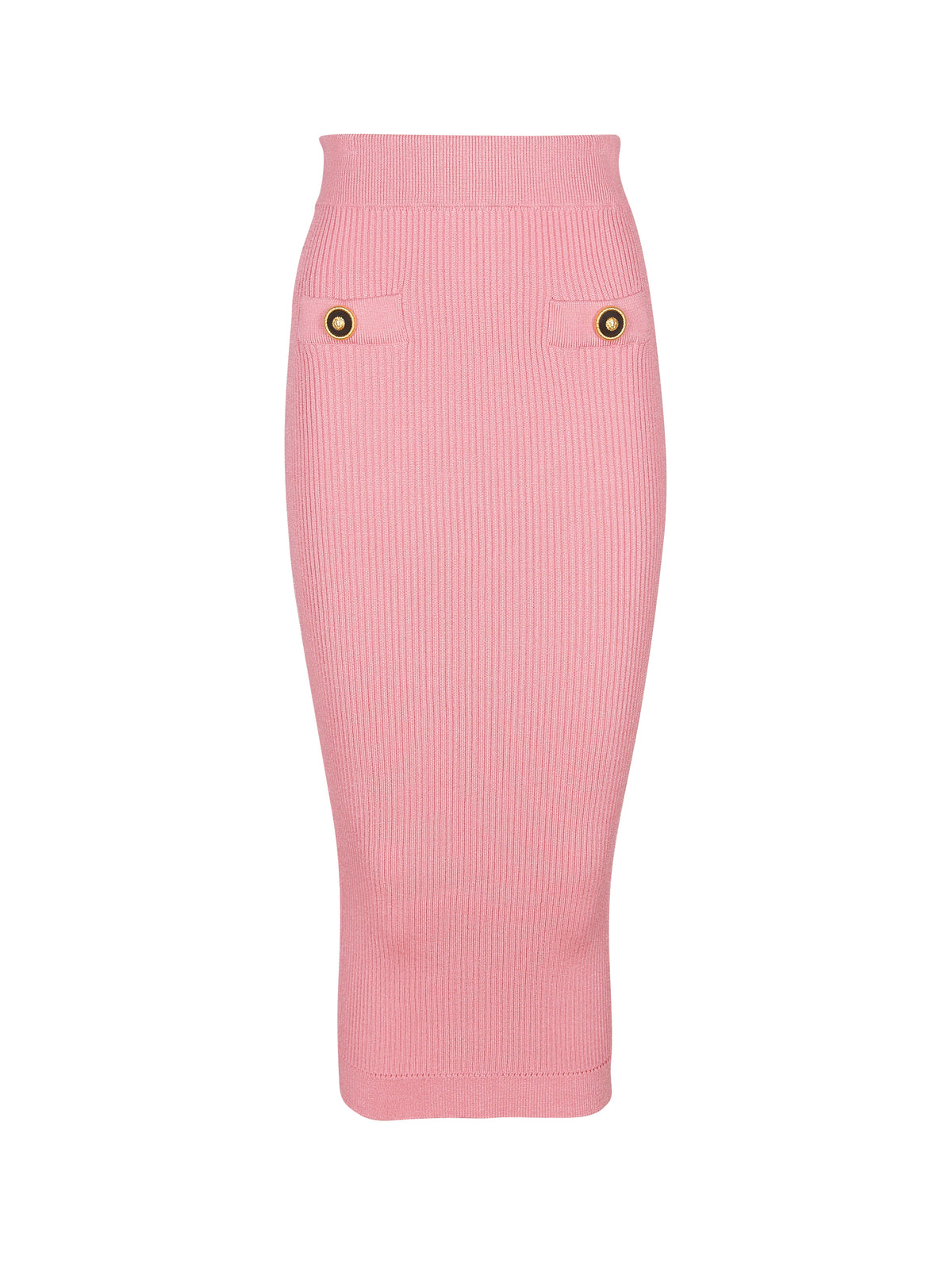 Jupe midi en maille côtelée unie - Rose