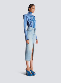 Jupe midi en denim - Bleu Jean Clair