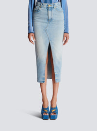Jupe midi en denim - Bleu Jean Clair