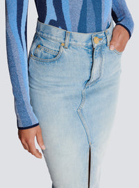 Jupe midi en denim - Bleu Jean Clair
