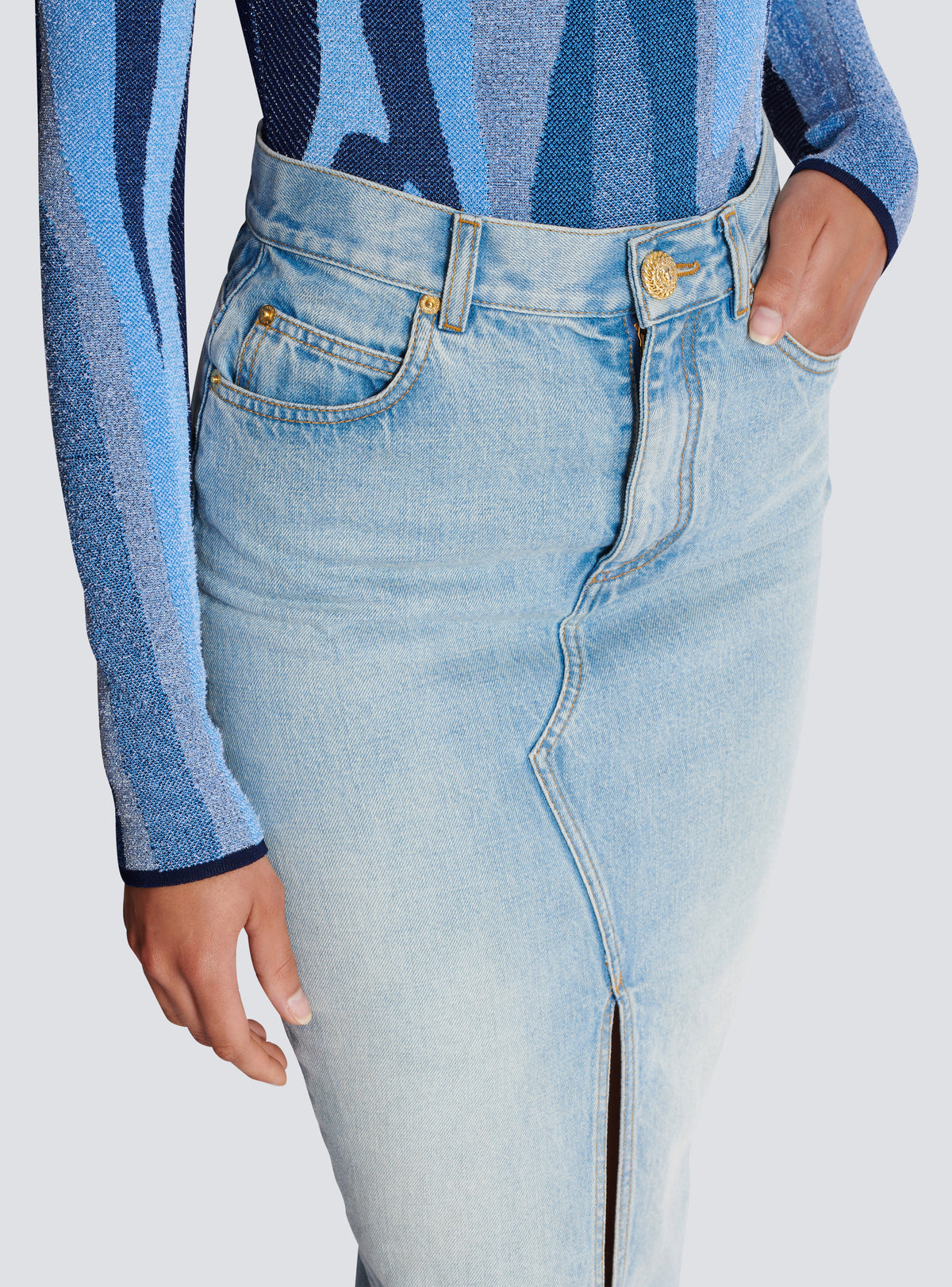 Jupe midi en denim - Bleu Jean Clair