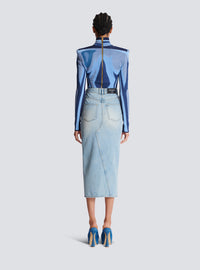 Jupe midi en denim - Bleu Jean Clair