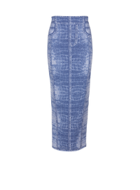 Jupe midi en maille jacquard avec trompe-l'œil denim - Bleu Jean