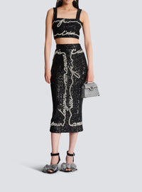 Jupe midi en sequins avec broderies - Noir & Cristal