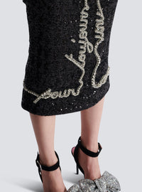 Jupe midi en sequins avec broderie « lettre d'amour » - Noir & Cristal