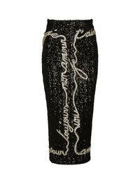 Jupe midi en sequins avec broderies - Noir & Cristal