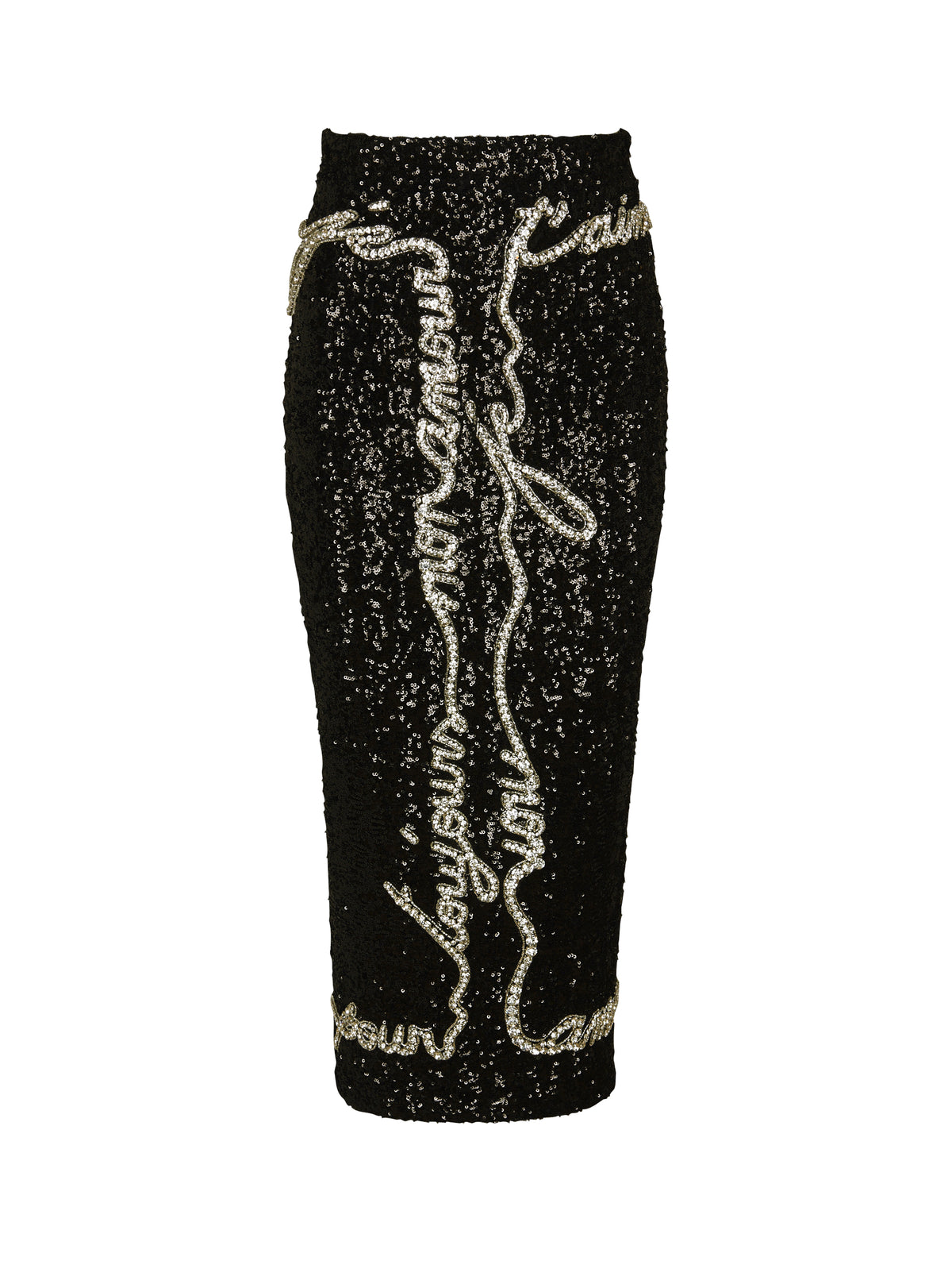 Jupe midi en sequins avec broderies - Noir & Cristal
