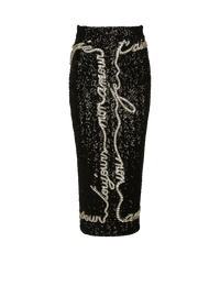 Jupe midi en sequins avec broderie « lettre d'amour » - Noir & Cristal