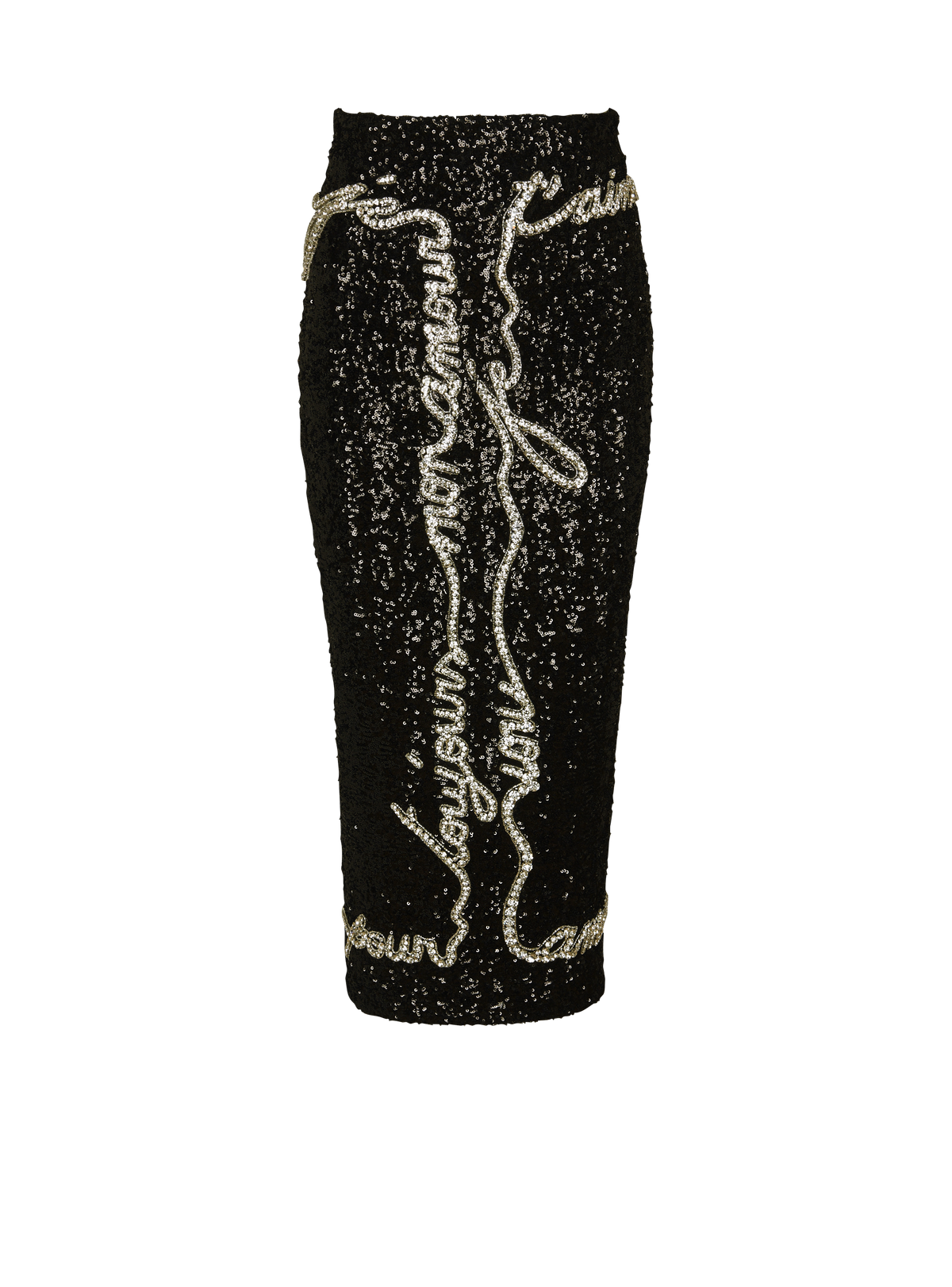 Jupe midi en sequins avec broderie « lettre d'amour » - Noir & Cristal