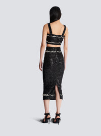 Jupe midi en sequins avec broderie « lettre d'amour » - Noir & Cristal