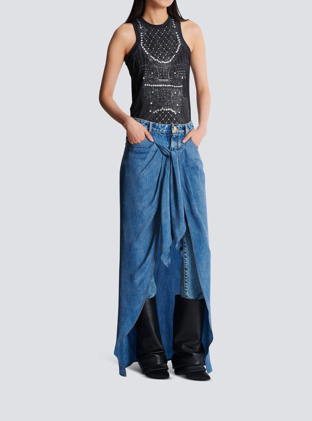Denim trousers with draped skirt - Jean Blue