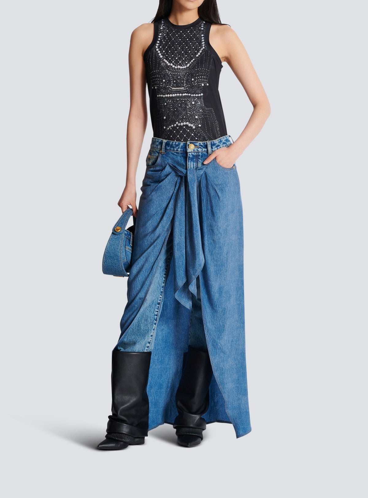 Denim trousers with draped skirt - Jean Blue