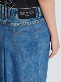 Jean en denim avec jupe drapée - Bleu Jean