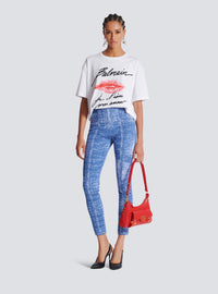 Legging en maille jacquard avec trompe-l'œil denim - Bleu Jean