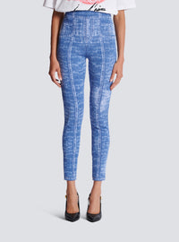 Legging en maille jacquard avec trompe-l'œil denim - Bleu Jean