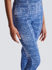 Legging en maille jacquard avec trompe-l'œil denim - Bleu Jean