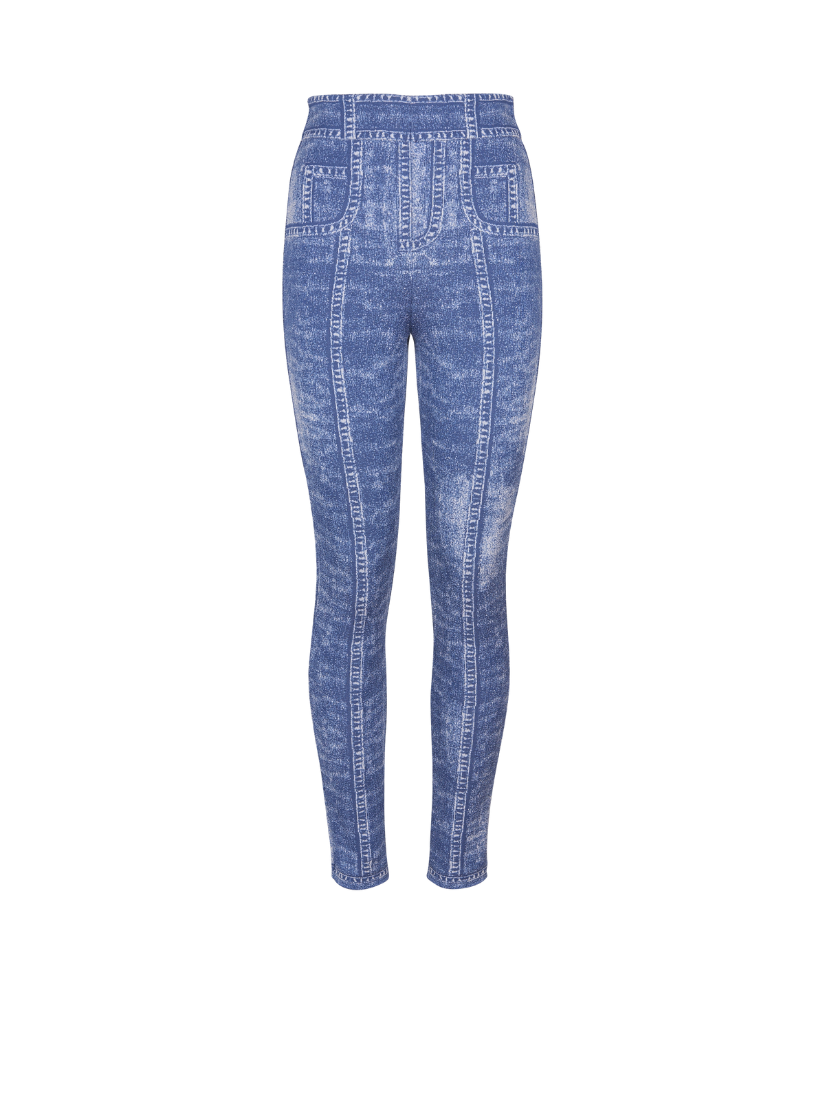 Legging en maille jacquard avec trompe-l'œil denim - Bleu Jean