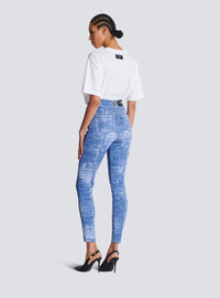 Legging en maille jacquard avec trompe-l'œil denim - Bleu Jean