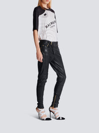 Topstitched leather trousers - Black