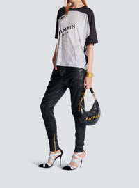 Topstitched leather trousers - Black
