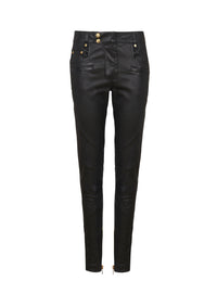 Topstitched leather trousers - Black