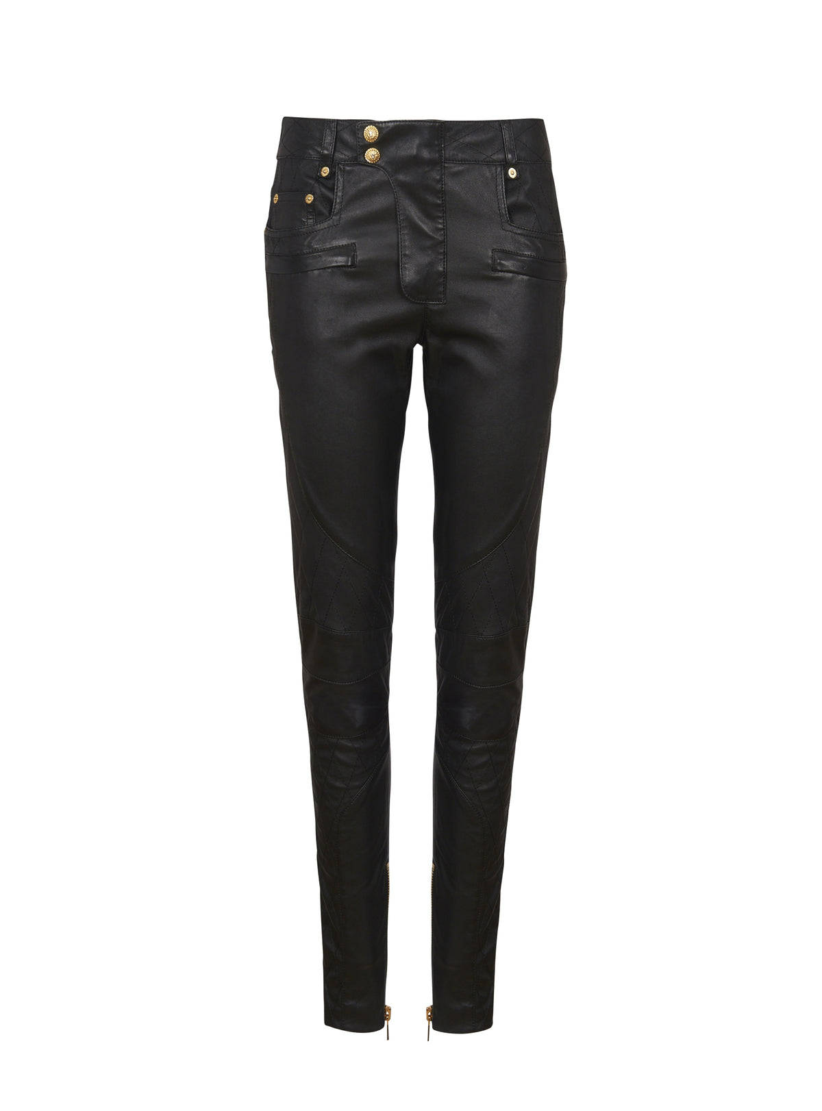 Topstitched leather trousers - Black