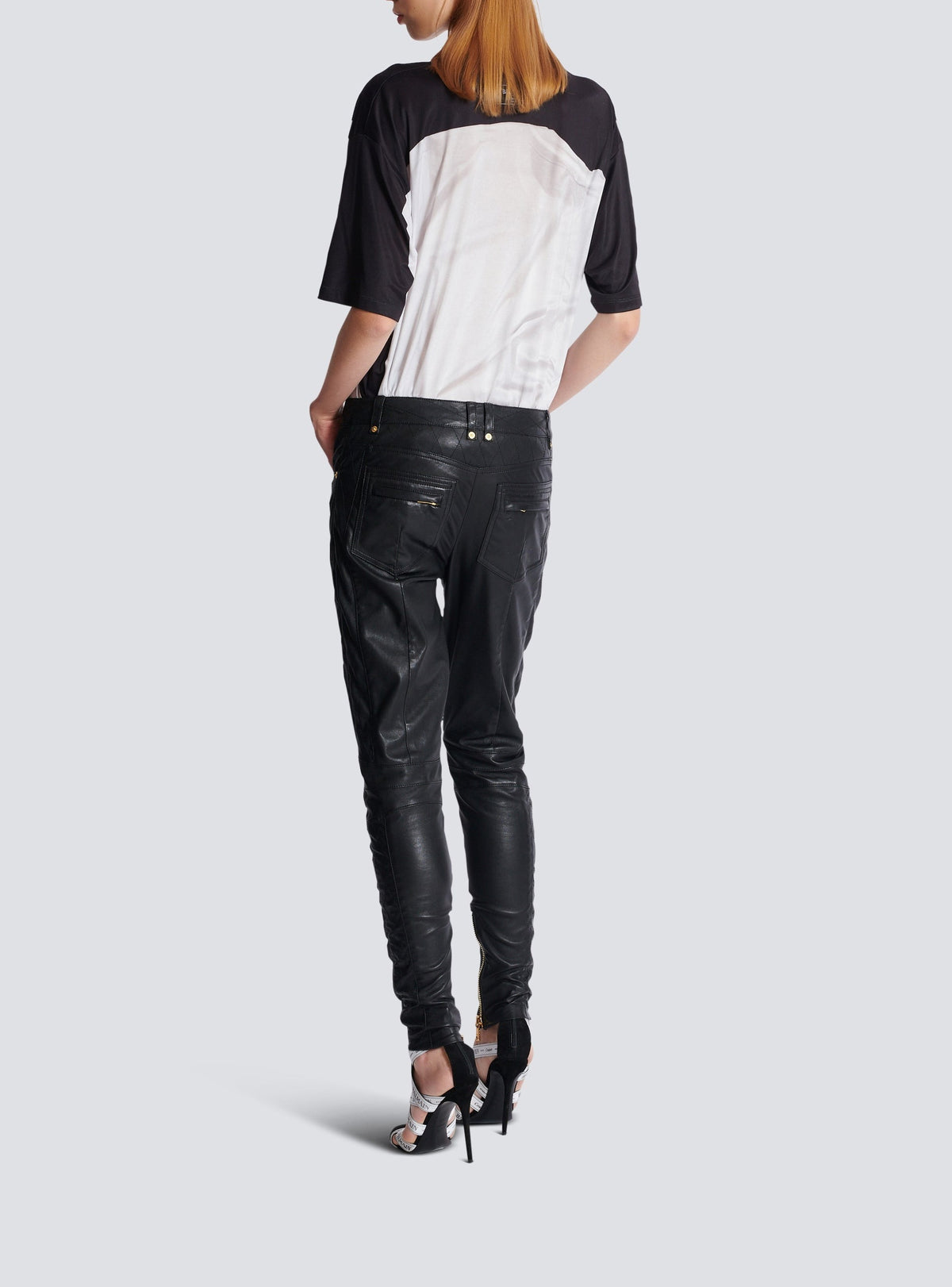Topstitched leather trousers - Black
