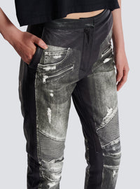 Pantalon en cuir imprimé denim - Gris Denim &  Noir