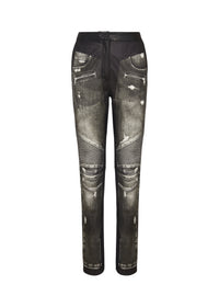 Pantalon en cuir imprimé denim - Gris Denim & Noir