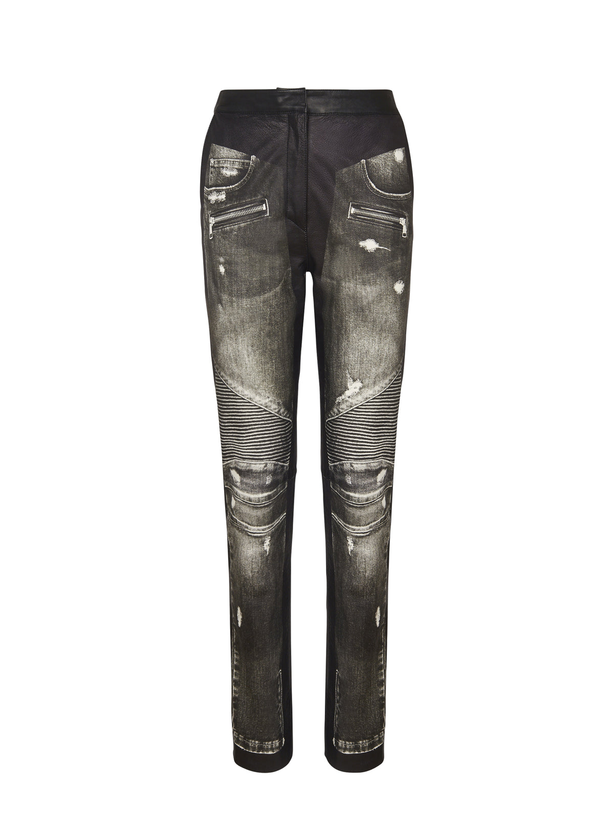 Pantalon en cuir imprimé denim - Gris Denim & Noir