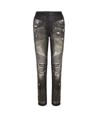 Pantalon en cuir imprimé denim - Gris Denim &  Noir