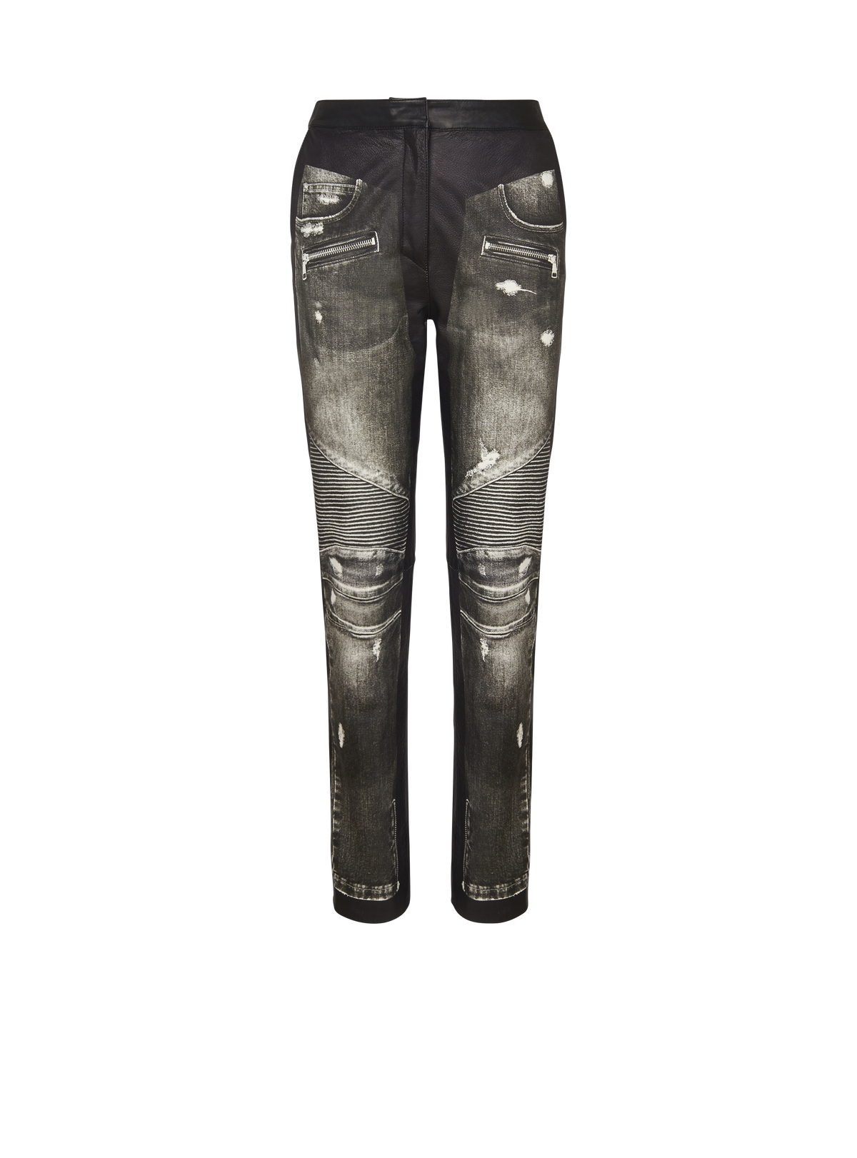 Pantalon en cuir imprimé denim - Gris Denim &  Noir