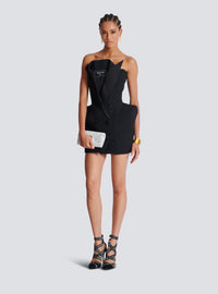 Robe bustier en grain de poudre à basques - Noir & Noir