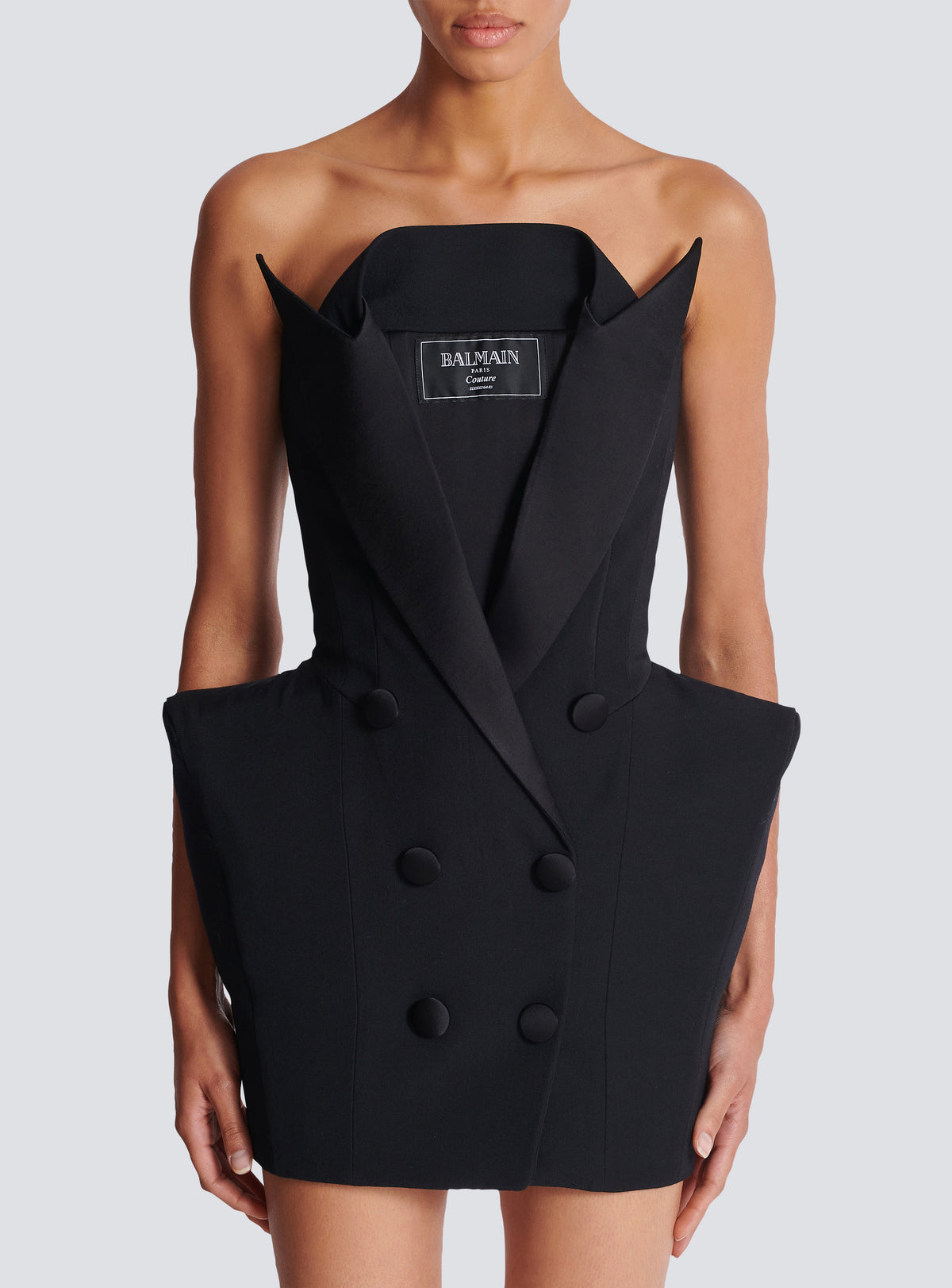 Robe bustier en grain de poudre à basques - Noir & Noir