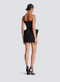Robe bustier en grain de poudre à basques - Noir & Noir