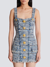 Robe en tweed courte à bretelles  - Bleu Jean Clair