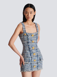Robe en tweed courte à bretelles  - Bleu Jean Clair