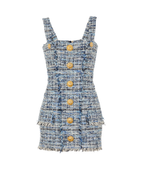 Robe en tweed courte à bretelles  - Bleu Jean Clair