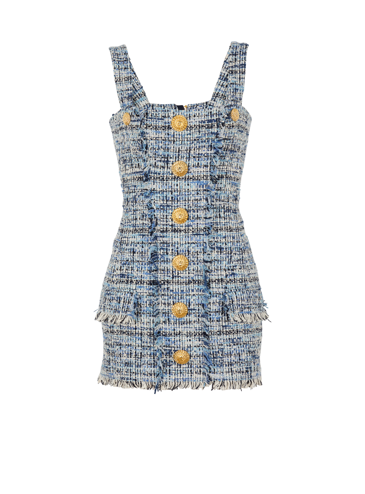 Robe en tweed courte à bretelles  - Bleu Jean Clair