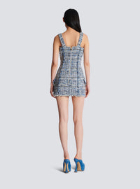 Robe en tweed courte à bretelles  - Bleu Jean Clair