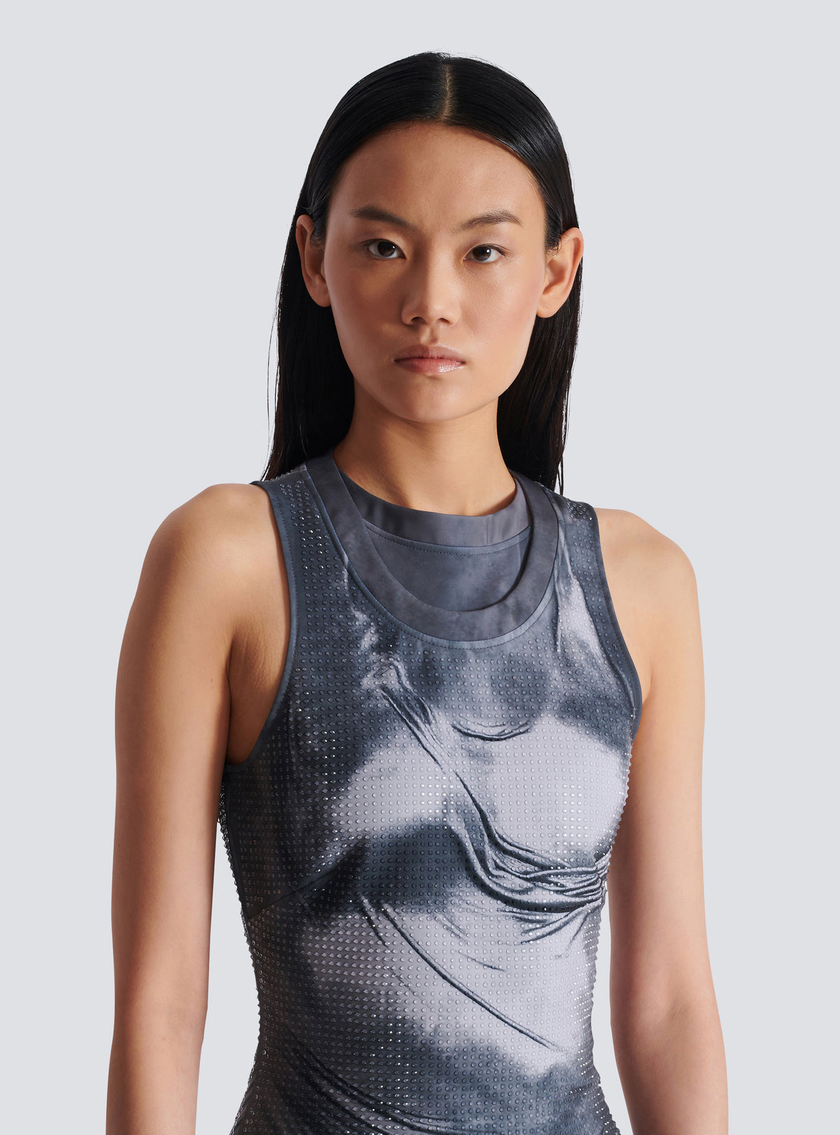 Robe drapée trompe-l’œil - Multi-Gris