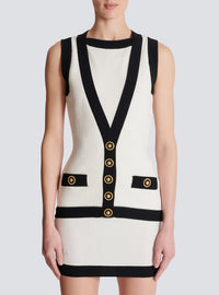 Robe bicolore en maille avec gilet en trompe-l'œil - Naturel & Noir