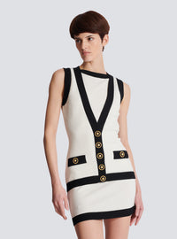 Robe bicolore en maille avec gilet en trompe-l'œil - Naturel & Noir