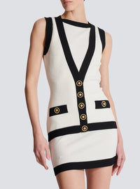 Short dress with trompe-l'œil knit cardigan - Natural & Black