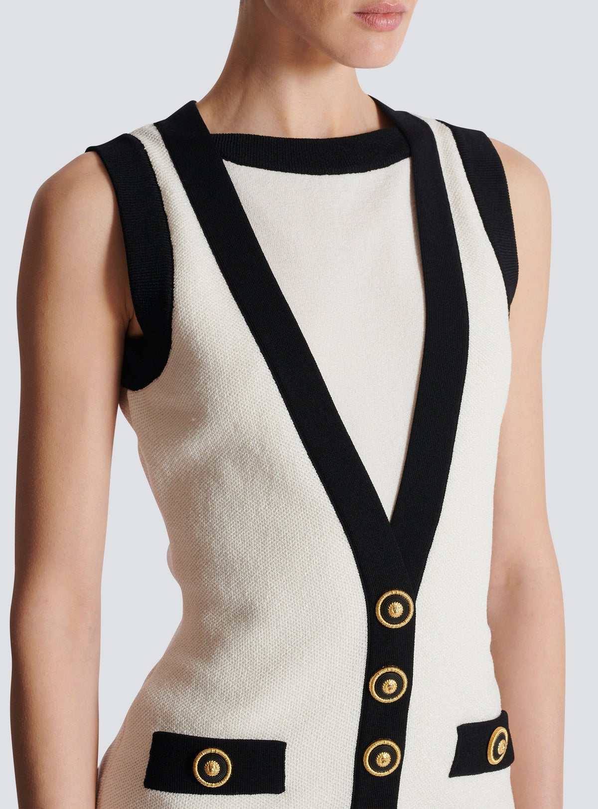 Short dress with trompe-l'œil knit cardigan - Natural & Black