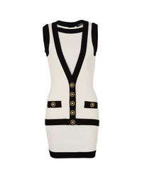 Short dress with trompe-l'œil knit cardigan - Natural & Black