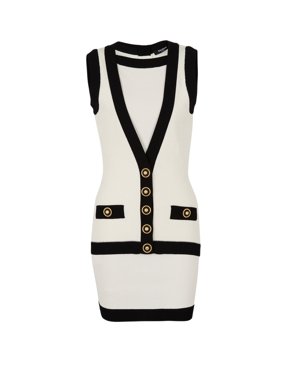 Short dress with trompe-l'œil knit cardigan - Natural & Black