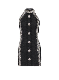 Robe courte brodée boutonnée - Noir & Cristal
